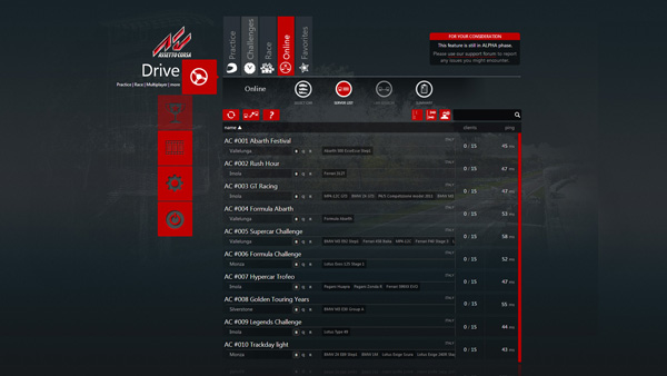 Assetto Corsa, schermata multiplayer